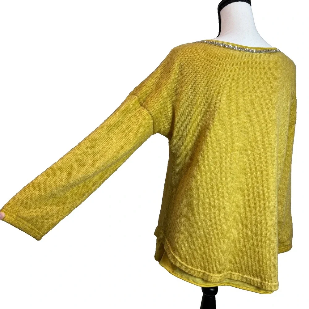 Scandal Women's XL Sweater Yellow Mohair Lady Pullover Jumper‎ Cozy Italy Made
